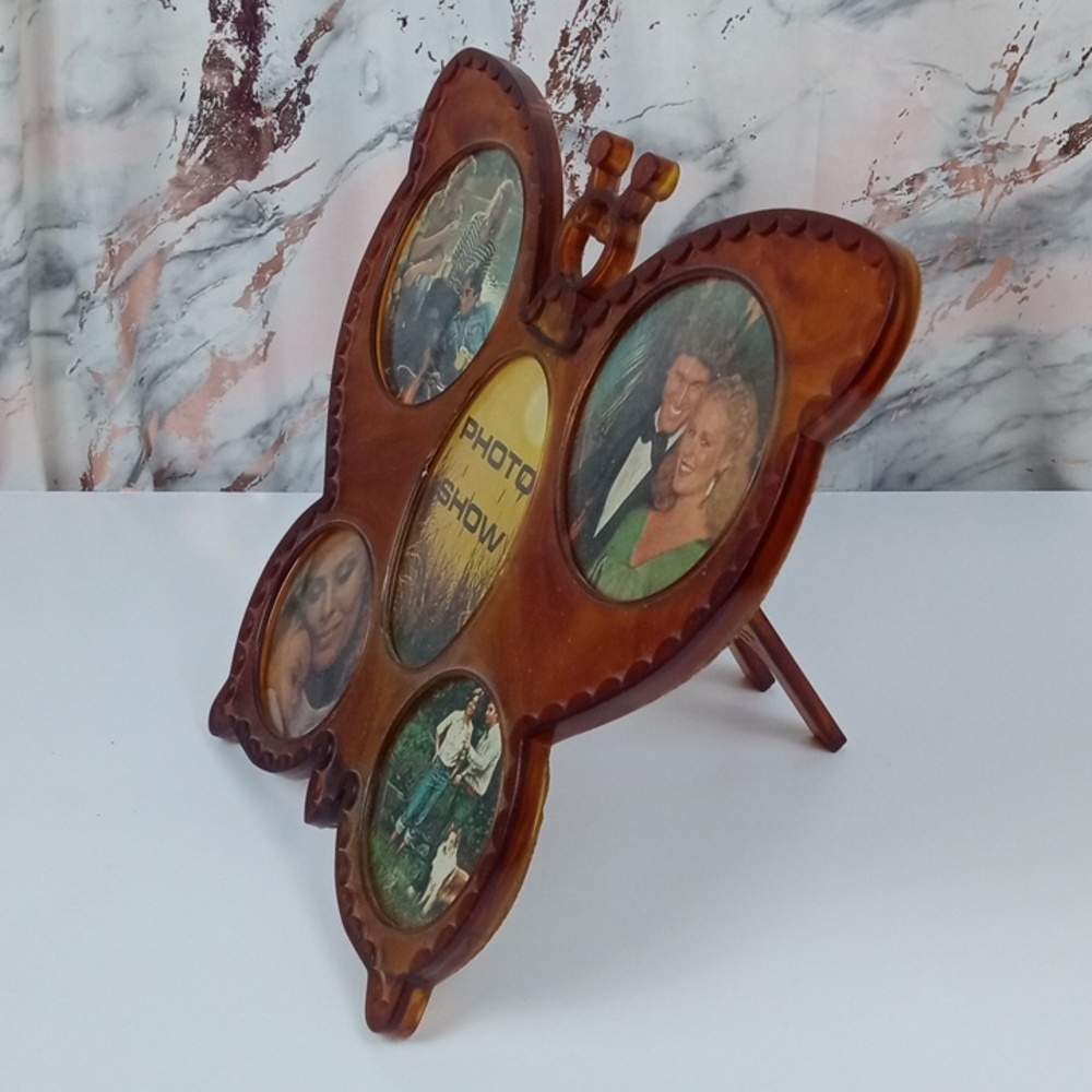 🗝️ Retro Butterfly Multi-Opening Photo Frame in Amber Brown - Picture 2 of 4